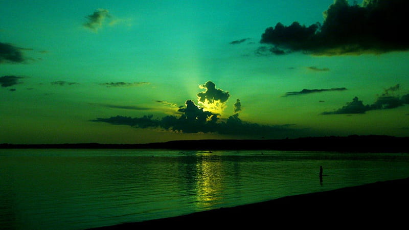 Green Sky, sunset, water, sky, green, HD wallpaper Green Sky, sunset, water, sky, green, HD wallpaper
