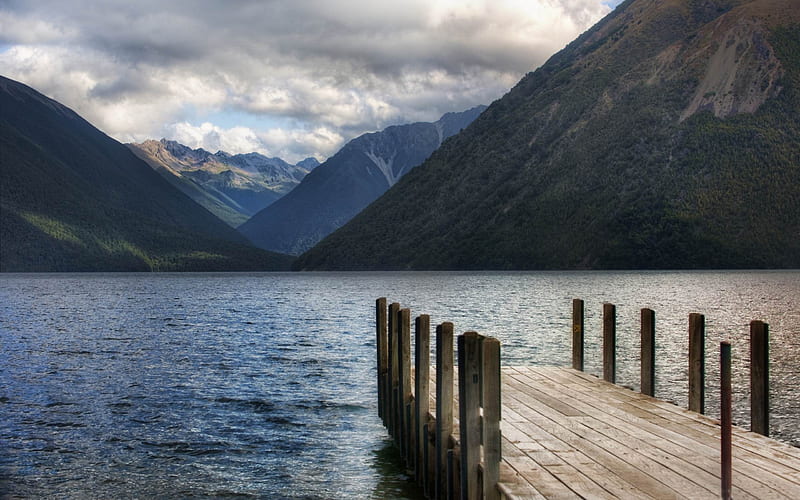 lake pontoon-New Zealand landscape, HD wallpaper