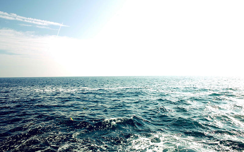 sea landscape, waves, blue sky, water, ocean, HD wallpaper