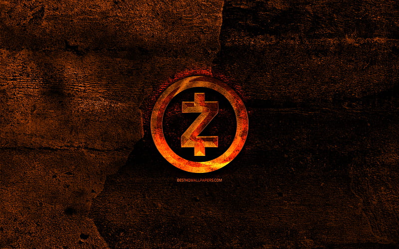 Zcash fiery logo, orange stone background, creative, Zcash logo, cryptocurrency, Zcash, HD wallpaper