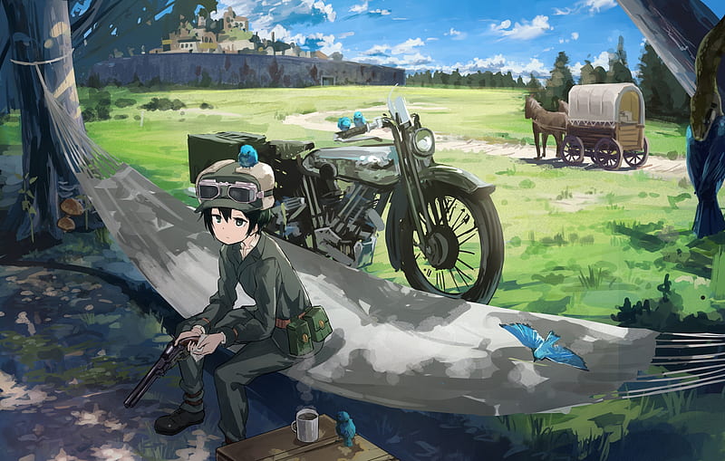 Kino, hermes, kino no tabi, castle, motorcycle, scenic, artwork, Anime, HD  wallpaper