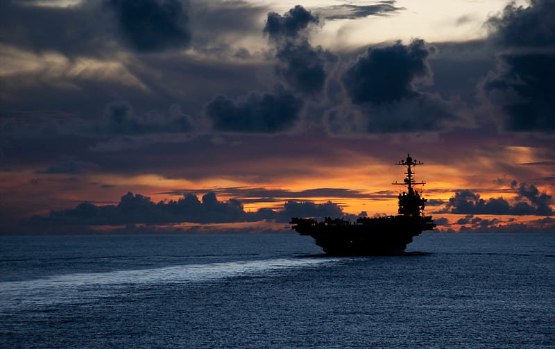 USS George Washington at Dusk, ocean, washington, dusk, sky, clouds, sea, aircraft, boat, ship, usa, uss, carrier, george, HD wallpaper