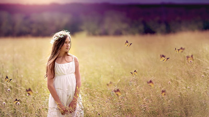 Cute Little Girl Is Wearing White Frock Standing In Depth Of Field Background Cute, HD wallpaper