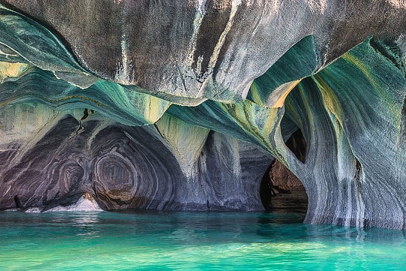 The Marble Caves of Lago Carrera, Chile, Amazing, sea, chile, cave, HD wallpaper