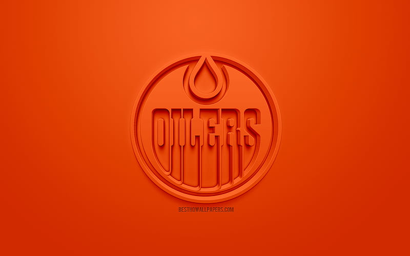 Edmonton Oilers, orange background, American hockey team, Edmonton Oilers  emblem, HD wallpaper