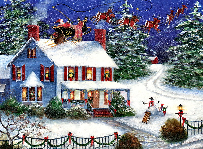 Dash Away Reindeer, santa, holiday, happy, sleigh, home, reindeer, HD wallpaper