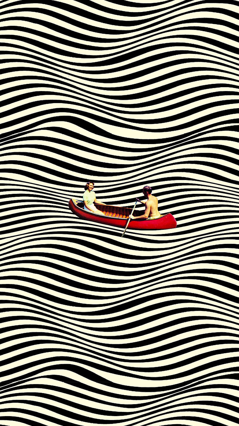 Illusionary Boat Ride, Taudalpoi, black and white, cano, canoodled, collage, collage art, couple, crazy, digital, illusion, love, op art, opart, optical illusion, psicodelia, red, romantic, surreal, surrealism, trippy, yacht, HD phone wallpaper