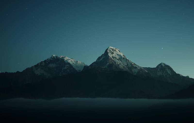 silhouette of mountains during nigh time graphy, HD wallpaper