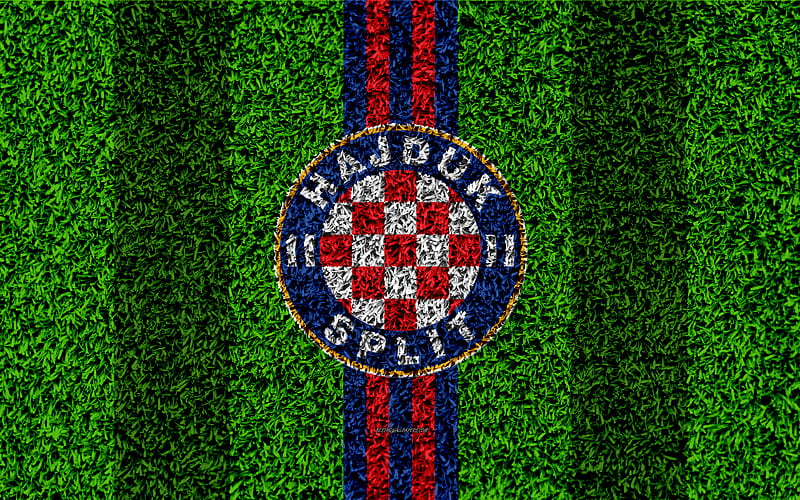 HNK Hajduk Split football lawn, logo, Croatian football club, red blue lines, grass texture, HNL, Split, Croatia, football, Croatian First Football League, HD wallpaper