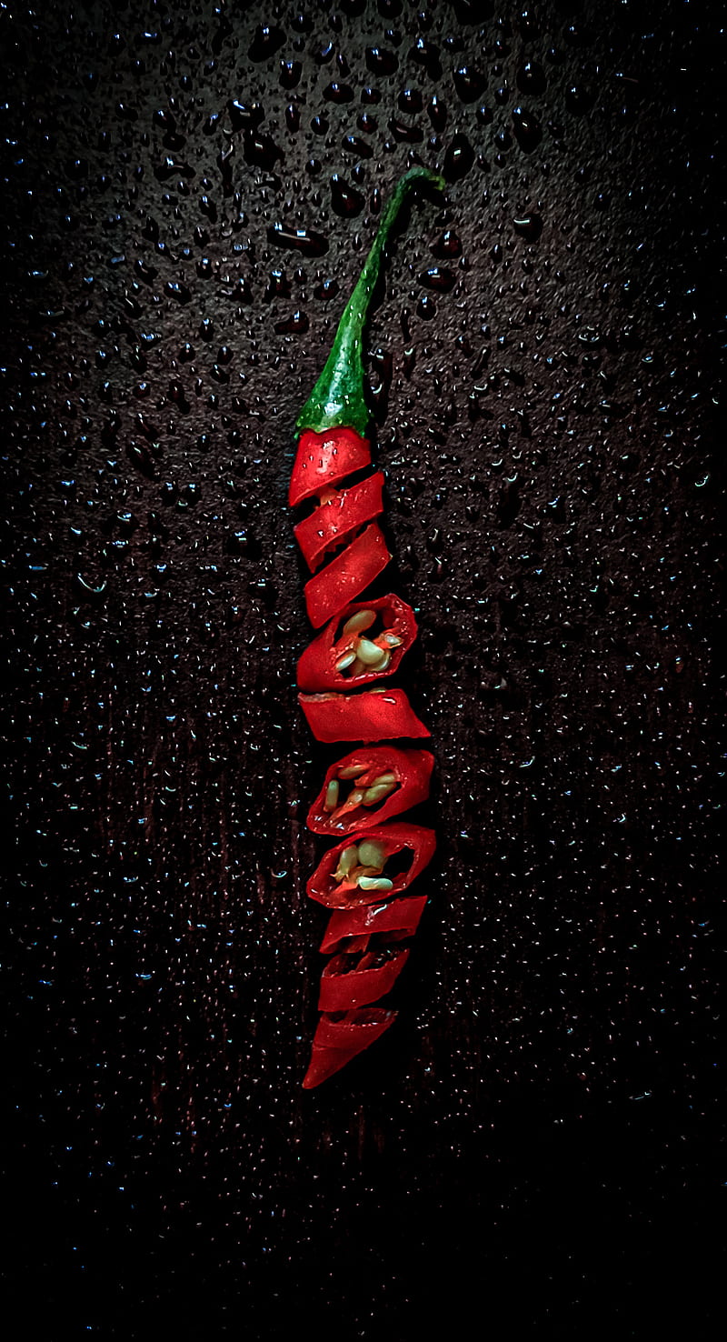 Food Savoured, automotive lighting, yummy, green, waterdrops, droplets, nature, need, black, creative, chilly, red, u, greenery, plants, plant, , chilli, HD phone wallpaper