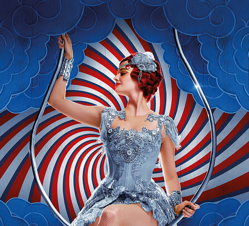 Dumbo 2019, fantasy, movie, girl, dumbo, Eva Green, disney, poster, red, circus, blue, HD wallpaper