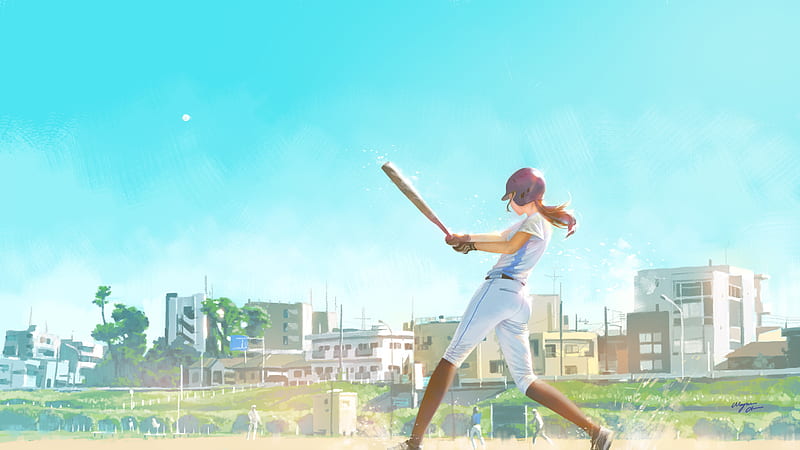 Anime, Original, Baseball, Baseball Bat, Girl, HD wallpaper
