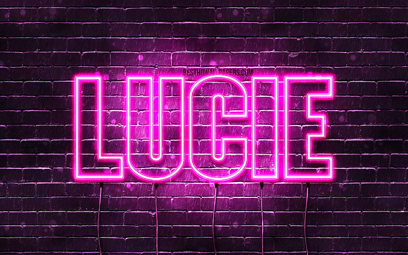 Lucie with names, female names, Lucie name, purple neon lights, Happy Birtay Lucie, popular french female names, with Lucie name, HD wallpaper