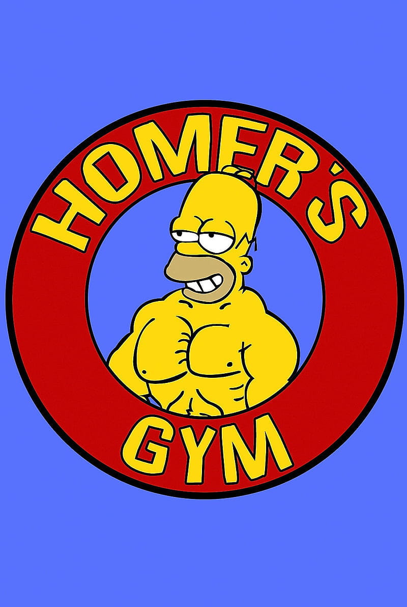 Homers gym, blue, homer, label, simpsons, sport, yellow, HD phone wallpaper
