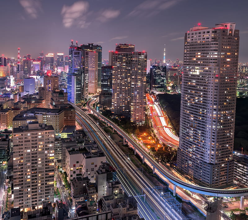 City Veins, building, night, road, skyscraper, street, tower, HD ...