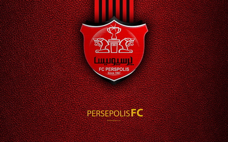 Persepolis FC logo, red leather texture, Iranian football club, emblem, red black lines, Persian Gulf Pro League, Tehran, Iran, football, HD wallpaper