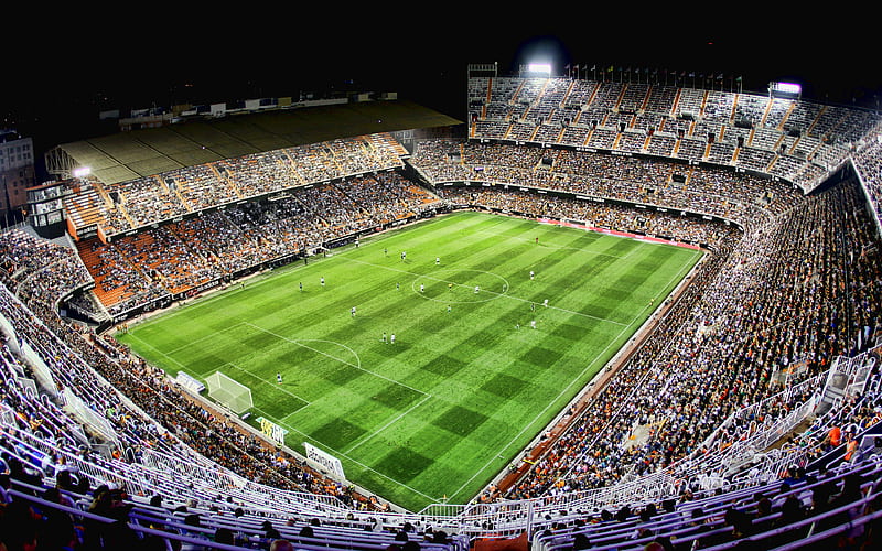 Mestalla, night, Valencia Stadium, soccer, match, football stadium, Valencia arena, Spain, Valencia CF, Mestalla stadium, HD wallpaper