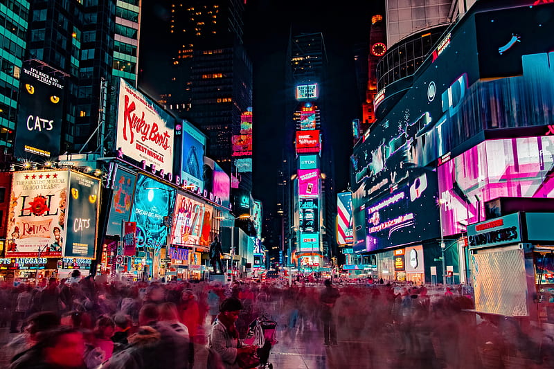 time-lapse graphy of crowd of people on New York Time square during night time, HD wallpaper