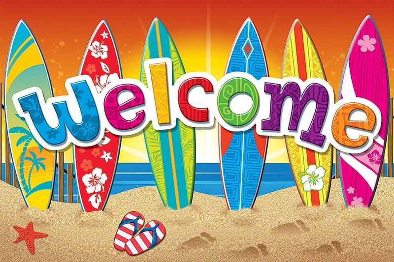 WELCOME, SURF, BEACH, SAND, VECTOR, BOARDS, HD wallpaper