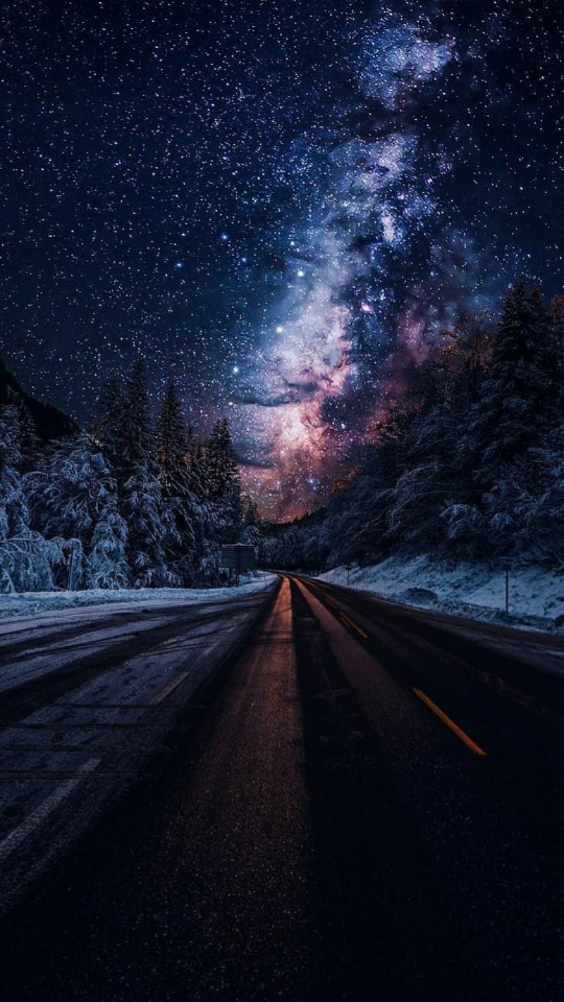 Road to the Galaxy, abstract, aurora, desenho, infinity, nature, night, stars, themes, HD phone wallpaper