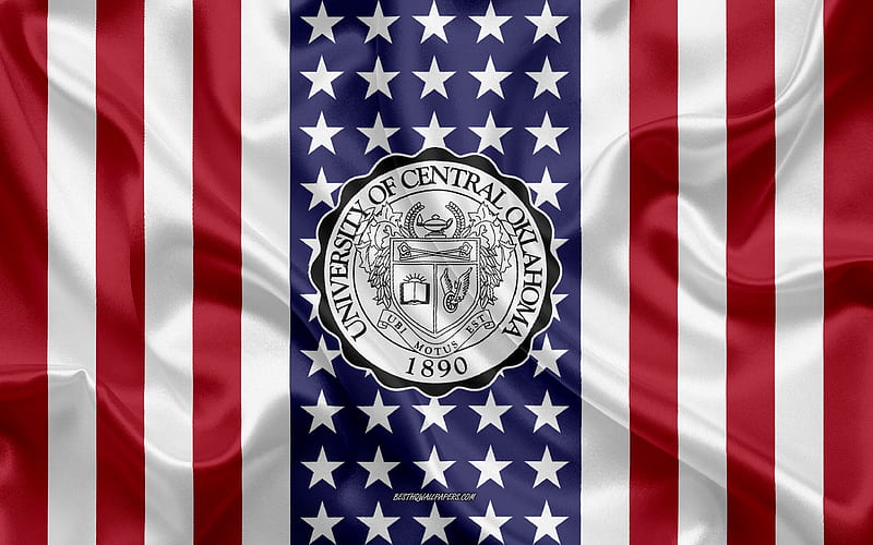 University of Central Oklahoma Emblem, American Flag, University of Central Oklahoma logo, Edmond, Oklahoma, USA, University of Central Oklahoma, HD wallpaper