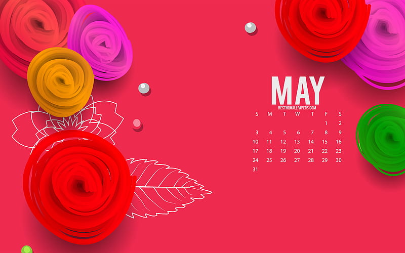 2020 May Calendar, red floral background, paper roses, May, 2020 spring  calendars, HD wallpaper | Peakpx