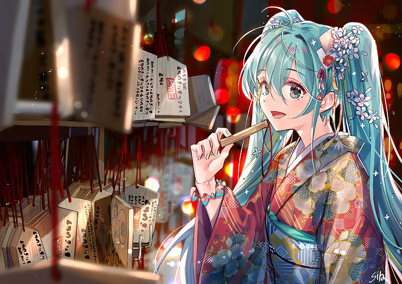 Anime, Vocaloid, Girl, Hatsune Miku, Kimono, HD wallpaper