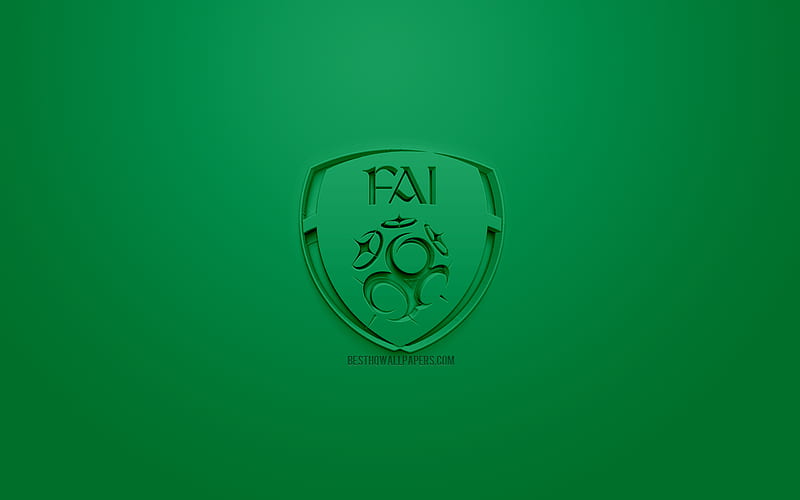 Ireland national football team, creative 3D logo, green background, 3d emblem, Ireland, Europe, UEFA, 3d art, football, stylish 3d logo, HD wallpaper