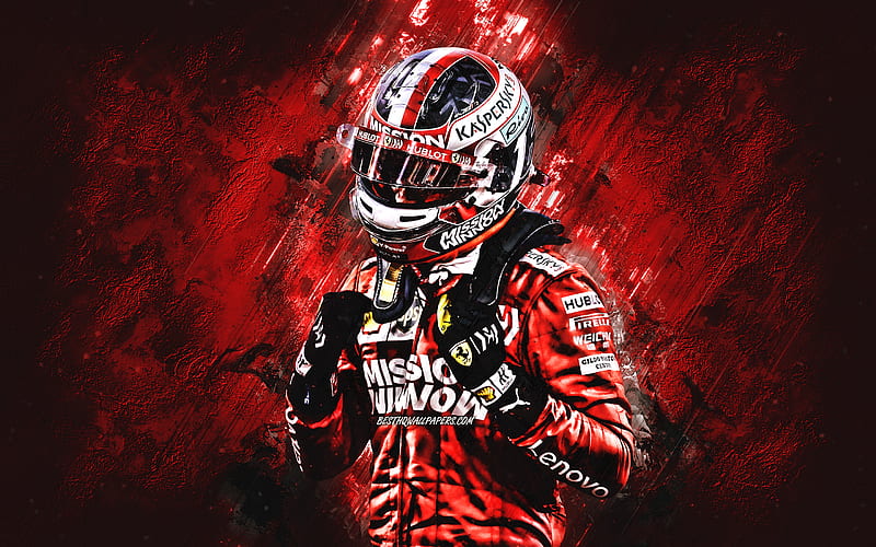 Charles Leclerc, Scuderia Ferrari, Formula 1, Monegasque racing driver, red stone background, F1, Ferrari, HD wallpaper