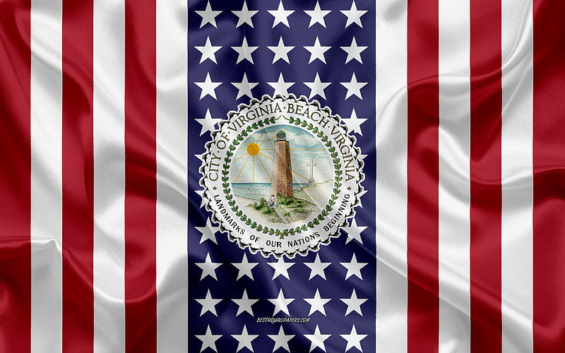 Virginia Beach Seal silk texture, American Flag, USA, Virginia Beach, Virginia, American City, Seal of the Virginia Beach, silk flag, HD wallpaper