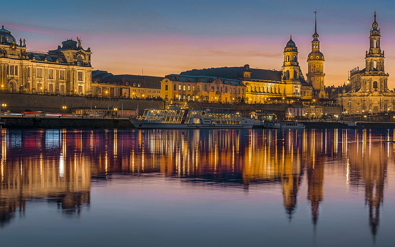 Dresden, Elbe river, Alster, evening, sightseeing, Dresden castle-residence, Germany, HD wallpaper