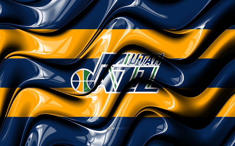 Utah Jazz flag, , blue and yellow 3D waves, NBA, american basketball team, Utah Jazz logo, basketball, Utah Jazz, HD wallpaper