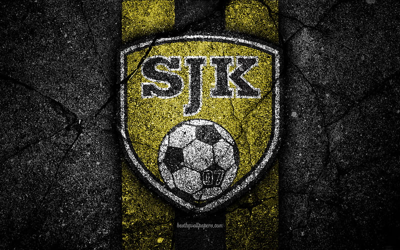 SJK FC, logo, Veikkausliiga, grunge, Finnish Premier Division, emblem, Finland, SJK, black stone, football, asphalt texture, FC SJK, HD wallpaper
