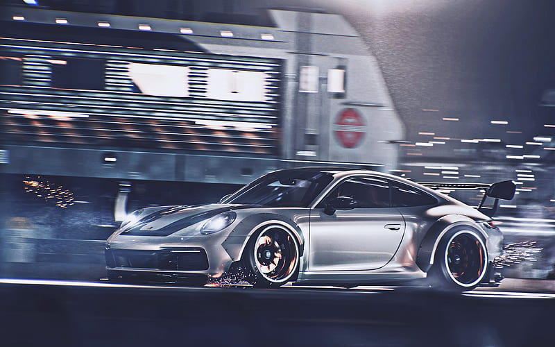 Porsche GT3 911 GT, tuning, 2019 cars, night race, supercars, 2019 Porsche 911, german cars, Porsche, HD wallpaper