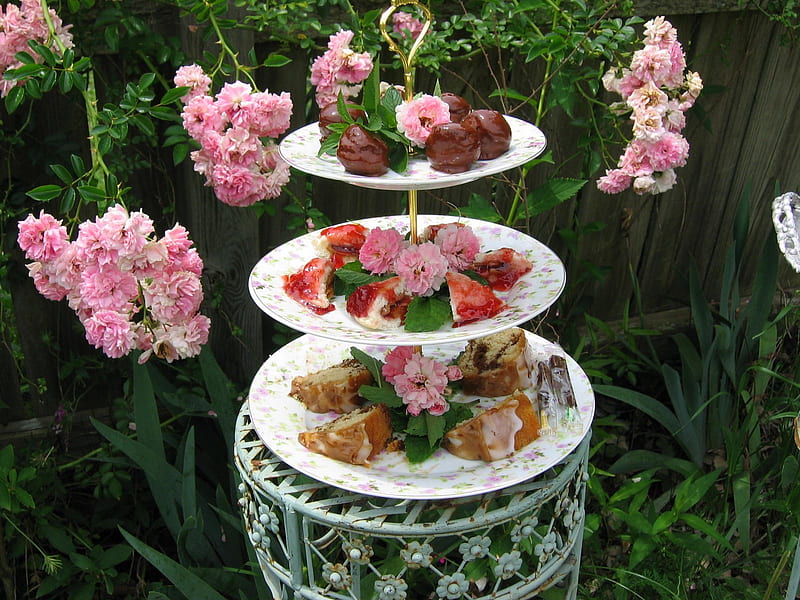 tea time party, time, party, garden, roses, tea, HD wallpaper