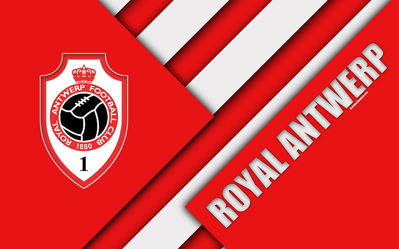 Royal Antwerp FC Belgian football club, red abstraction, logo, material design, Antwerp, Belgium, football, Jupiler Pro League, HD wallpaper