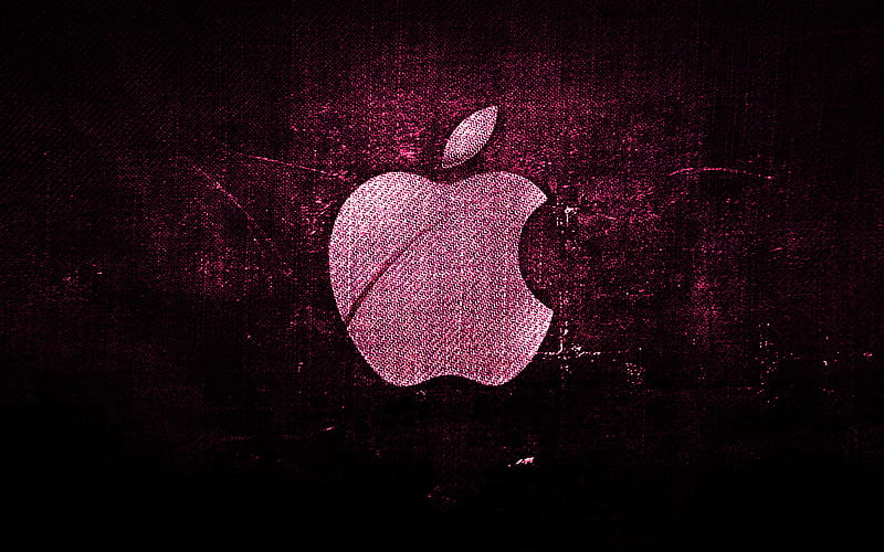 Apple logo, pink fabric background, Apple, creative, Apple denim logo, grunge art, HD wallpaper