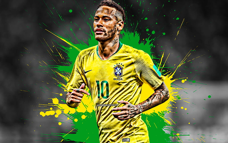 Neymar brazilian flag, Brazil National Team, green and yellow blots, Neymar JR, soccer, football stars, creative, grunge, Brazilian football team, HD wallpaper