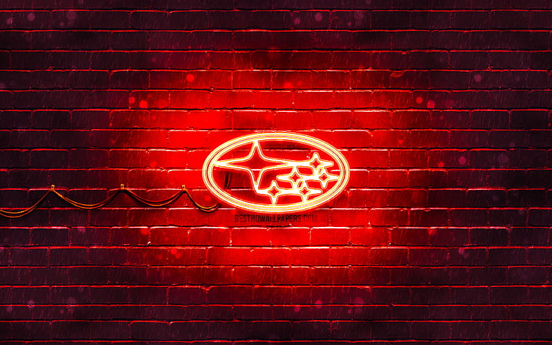 Subaru red logo red brickwall, logo, cars brands, neon logo, Subaru, wallpaper | Peakpx
