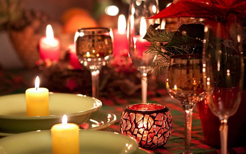 ENTERTAINING FOR DINNER, red, dinner, holidays, romantic, romance, christmas, drinks, glasses, cocktails, candles, party, HD wallpaper