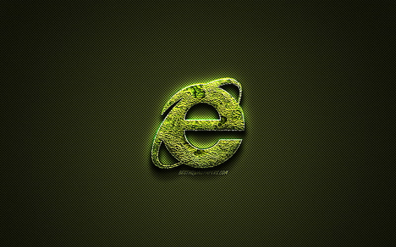 Internet Explorer logo, green art logo, IE logo, floral art logo, Internet Explorer emblem, green carbon fiber texture, Internet Explorer, creative art, HD wallpaper