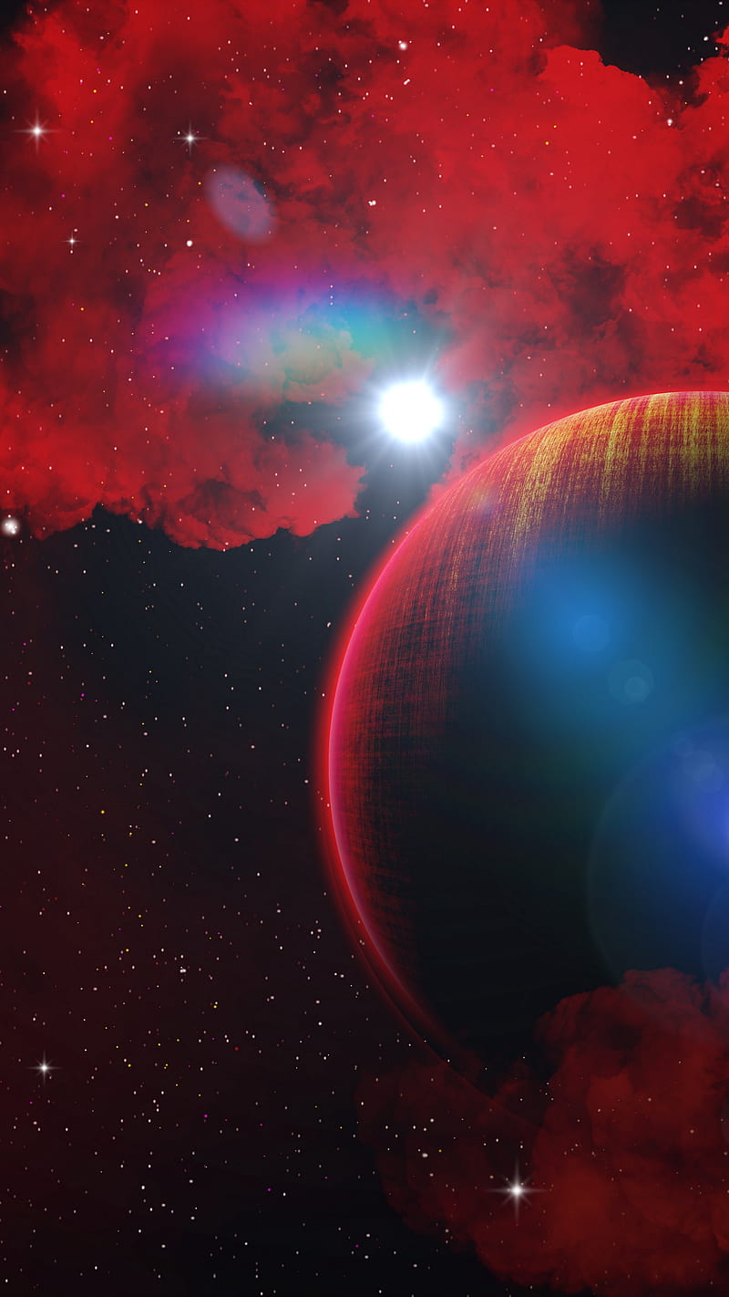 Red Clouds , space, star, fantasy, planet, dark, universe, HD phone wallpaper