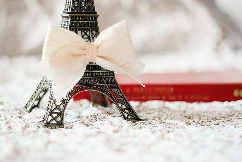 Eiffel Tower, cute, souvenir, memory, ribbon, book, soft, HD wallpaper