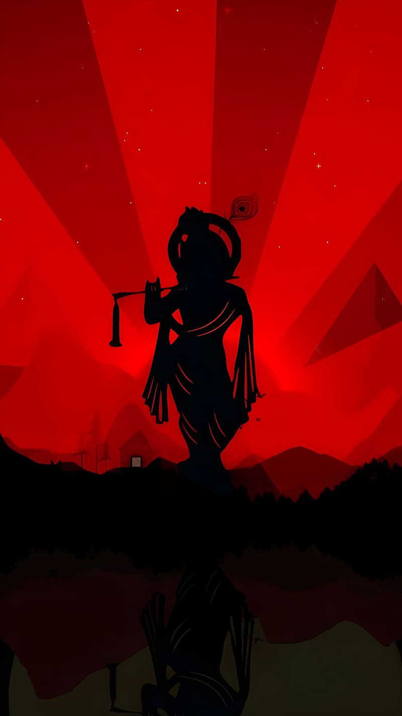 Krishna Black, red bg krishna, red krishna, lord, god, HD phone wallpaper