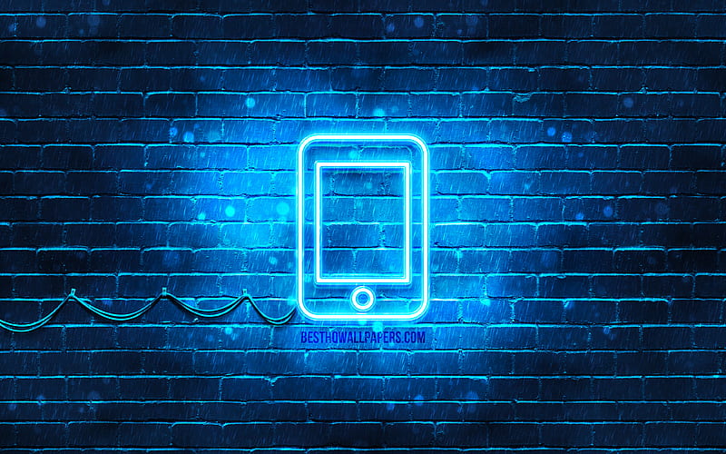 Smartphone neon icon blue background, neon symbols, Smartphone, creative, neon icons, Smartphone sign, technology signs, Smartphone icon, technology icons, HD wallpaper