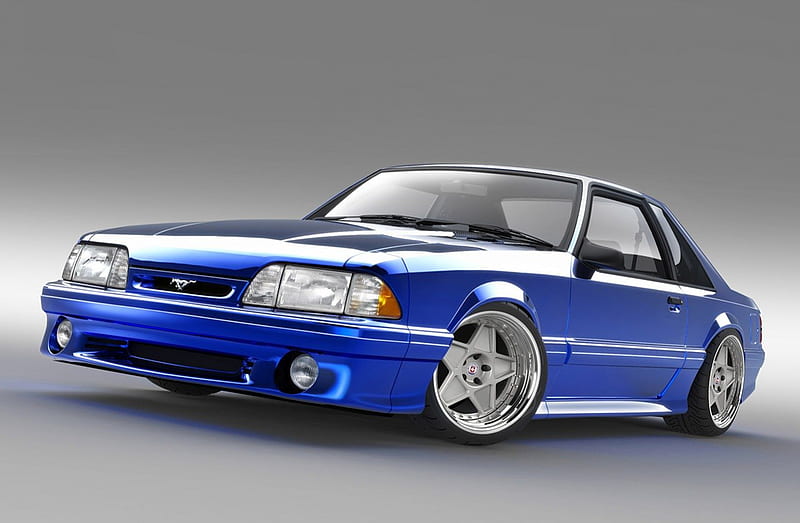 Fox-Body, mustang, ford, blue, wheels, HD wallpaper