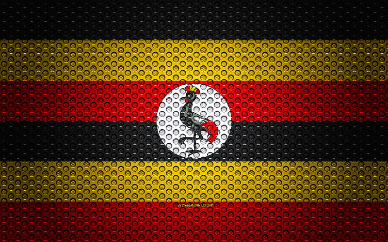 Flag of Uganda creative art, metal mesh texture, Uganda flag, national symbol, Uganda, Africa, flags of African countries, HD wallpaper