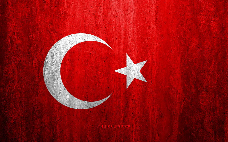 Flag of Turkey stone background, grunge flag, Europe, Turkey flag, grunge art, national symbols, Turkey, stone texture, HD wallpaper