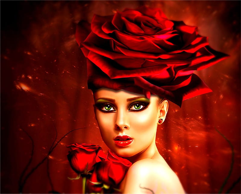 Oh my Rose, pretty, red head, bonito, rose, HD wallpaper