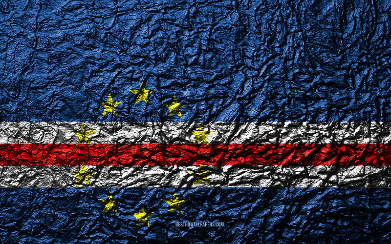 Flag of Cabo Verde stone texture, waves texture, Cabo Verde flag, national symbol, Cabo Verde, Africa, stone background, HD wallpaper